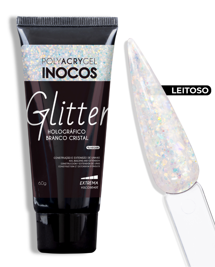Inocos Polyacrigel Bisnaga Holográfico Branco Cristal 60gr